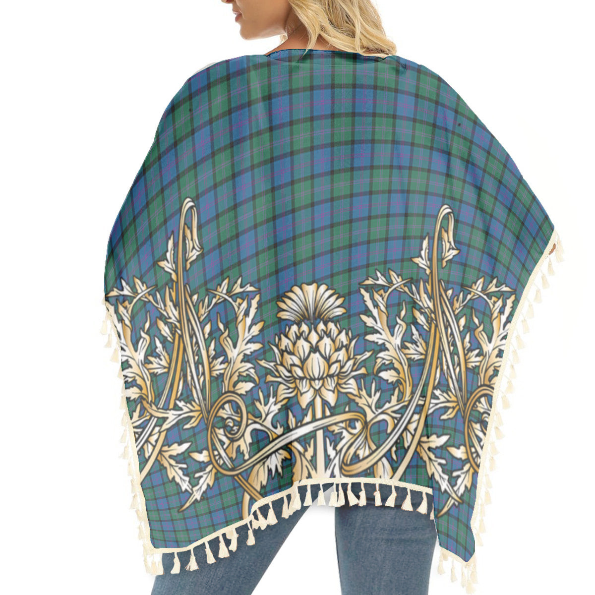 ScotsTee Shop Scottish MacThomas Tartan Scotland Royal Golden Thistle Square Fringed Shawl