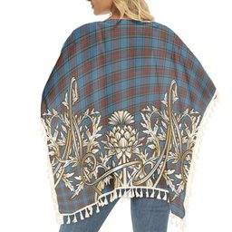 ScotsTee Shop Scottish Stewart Royal Blue Tartan Scotland Royal Golden Thistle Square Fringed Shawl