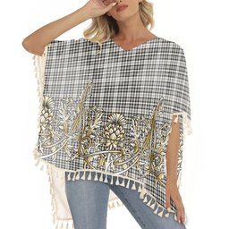 ScotsTee Shop Scottish Scott Black and White Ancient Tartan Scotland Royal Golden Thistle Square Fringed Shawl