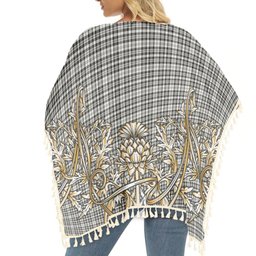 ScotsTee Shop Scottish Scott Black and White Ancient Tartan Scotland Royal Golden Thistle Square Fringed Shawl