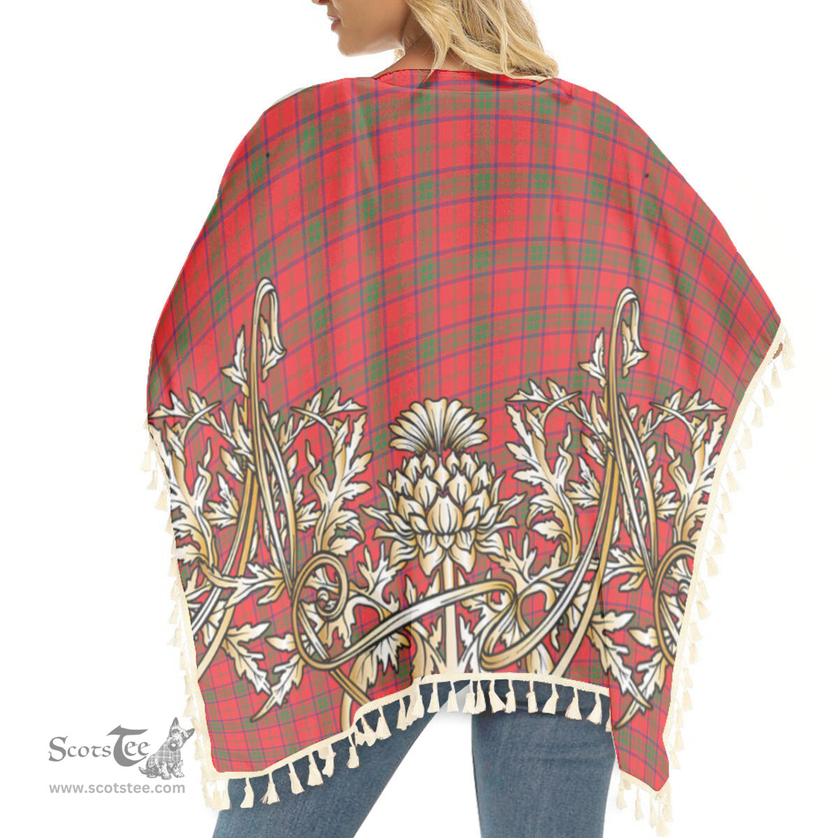 ScotsTee Shop Scottish Ross Modern Tartan Scotland Royal Golden Thistle Square Fringed Shawl