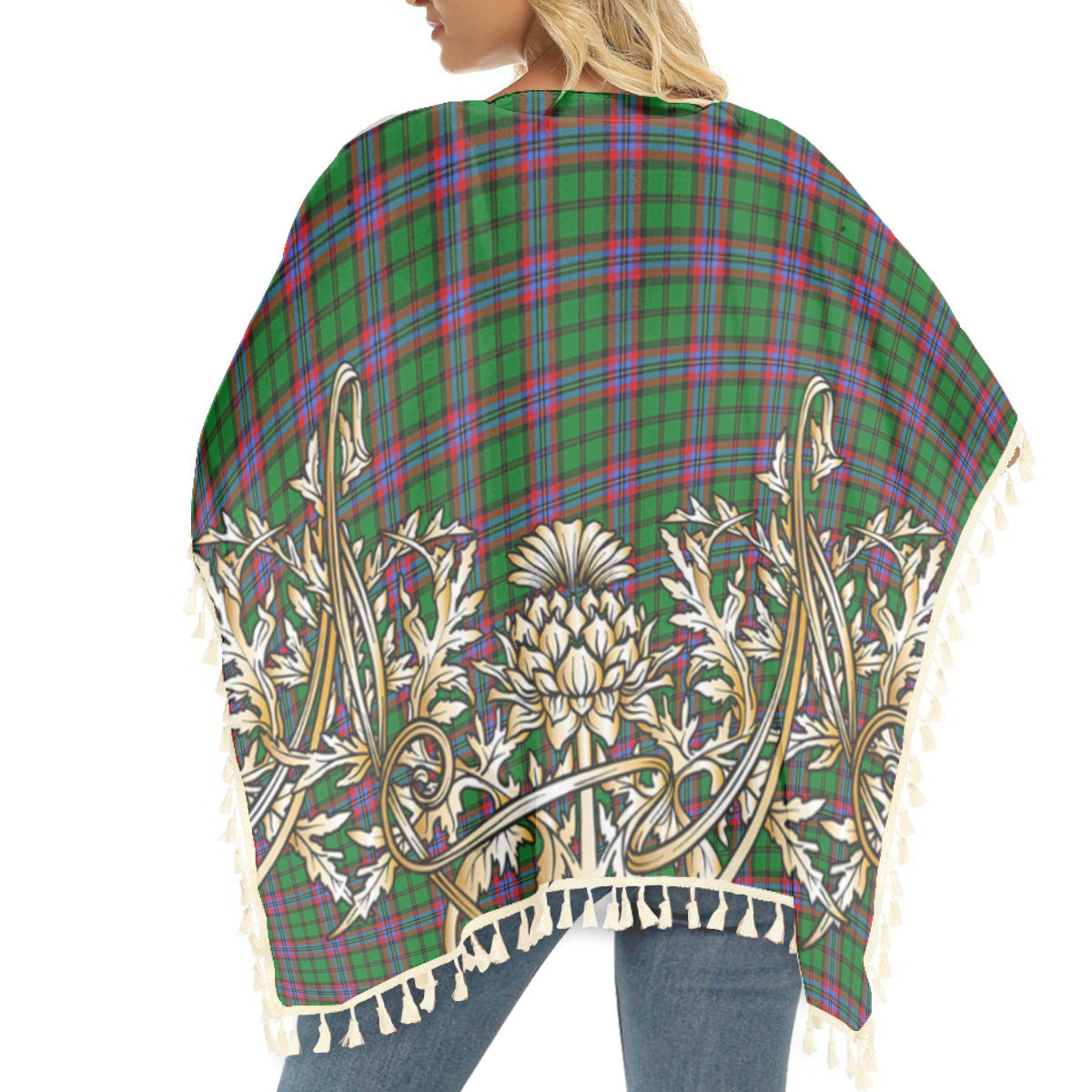 ScotsTee Shop Scottish McGeachie Tartan Scotland Royal Golden Thistle Square Fringed Shawl