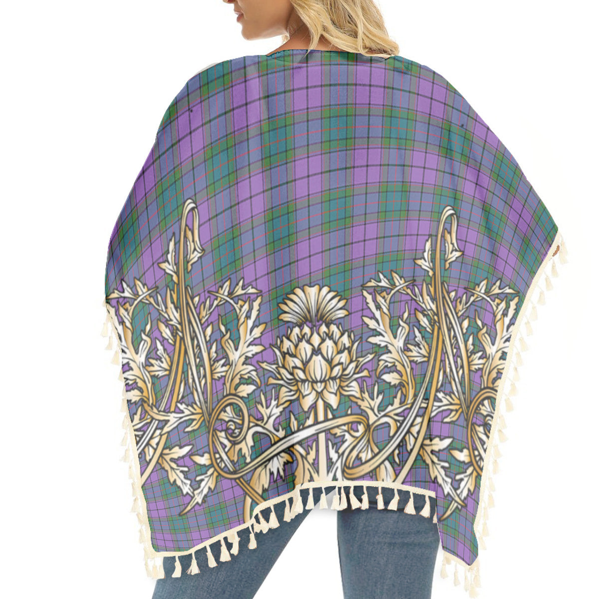 ScotsTee Shop Scottish Wardlaw Ancient Tartan Scotland Royal Golden Thistle Square Fringed Shawl