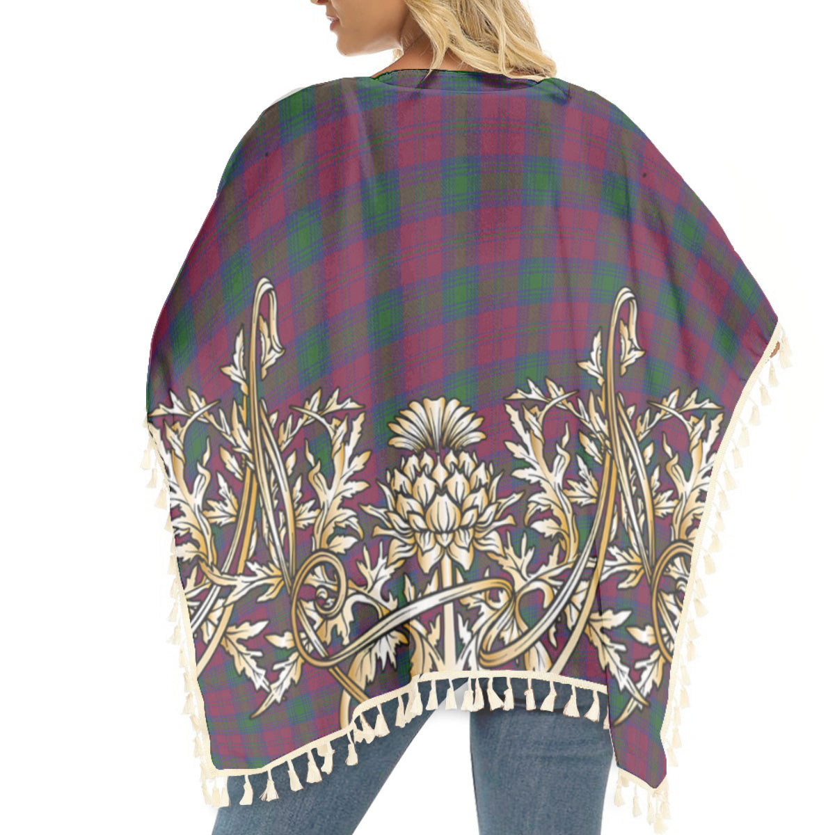 ScotsTee Shop Scottish McGlynn Tartan Scotland Royal Golden Thistle Square Fringed Shawl