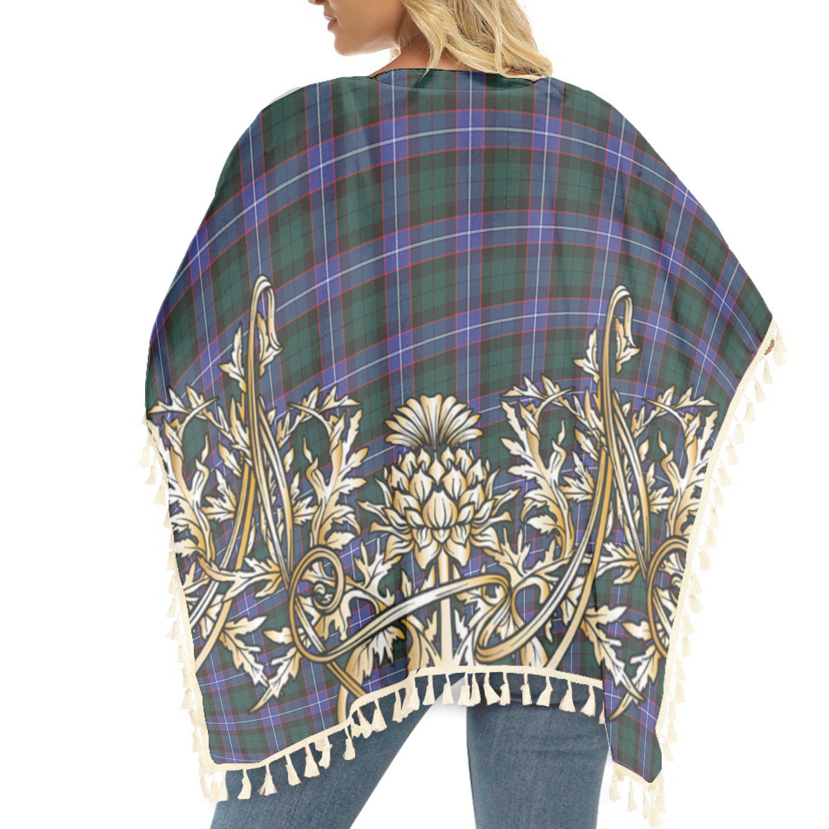 ScotsTee Shop Scottish Hunter Modern Tartan Scotland Royal Golden Thistle Square Fringed Shawl