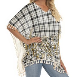 ScotsTee Shop Scottish MacFarlane Black White Modern Tartan Scotland Royal Golden Thistle Square Fringed Shawl