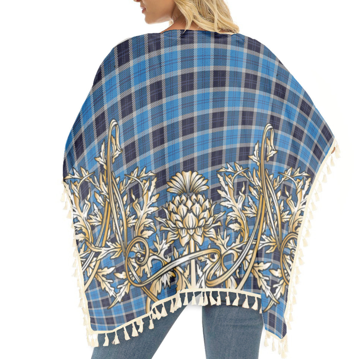 ScotsTee Shop Scottish Strathclyde Tartan Scotland Royal Golden Thistle Square Fringed Shawl