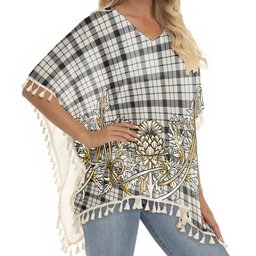 ScotsTee Shop Scottish McFarlane Black White Ancient Tartan Scotland Royal Golden Thistle Square Fringed Shawl