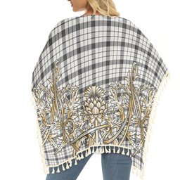 ScotsTee Shop Scottish McFarlane Black White Ancient Tartan Scotland Royal Golden Thistle Square Fringed Shawl