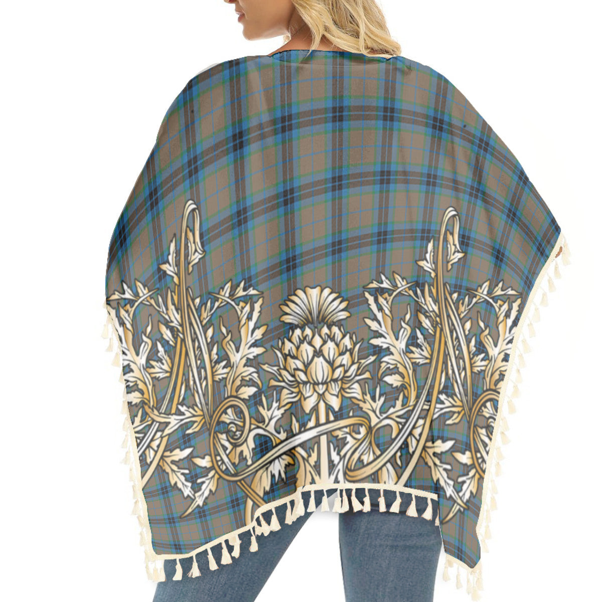 ScotsTee Shop Scottish Thompson Hunting Ancient Tartan Scotland Royal Golden Thistle Square Fringed Shawl