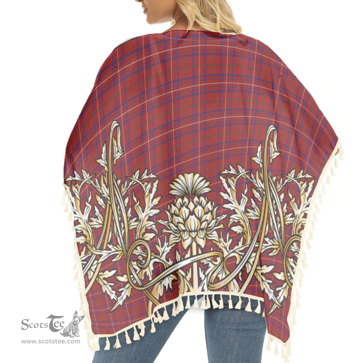 ScotsTee Shop Scottish Rose Tartan Scotland Royal Golden Thistle Square Fringed Shawl