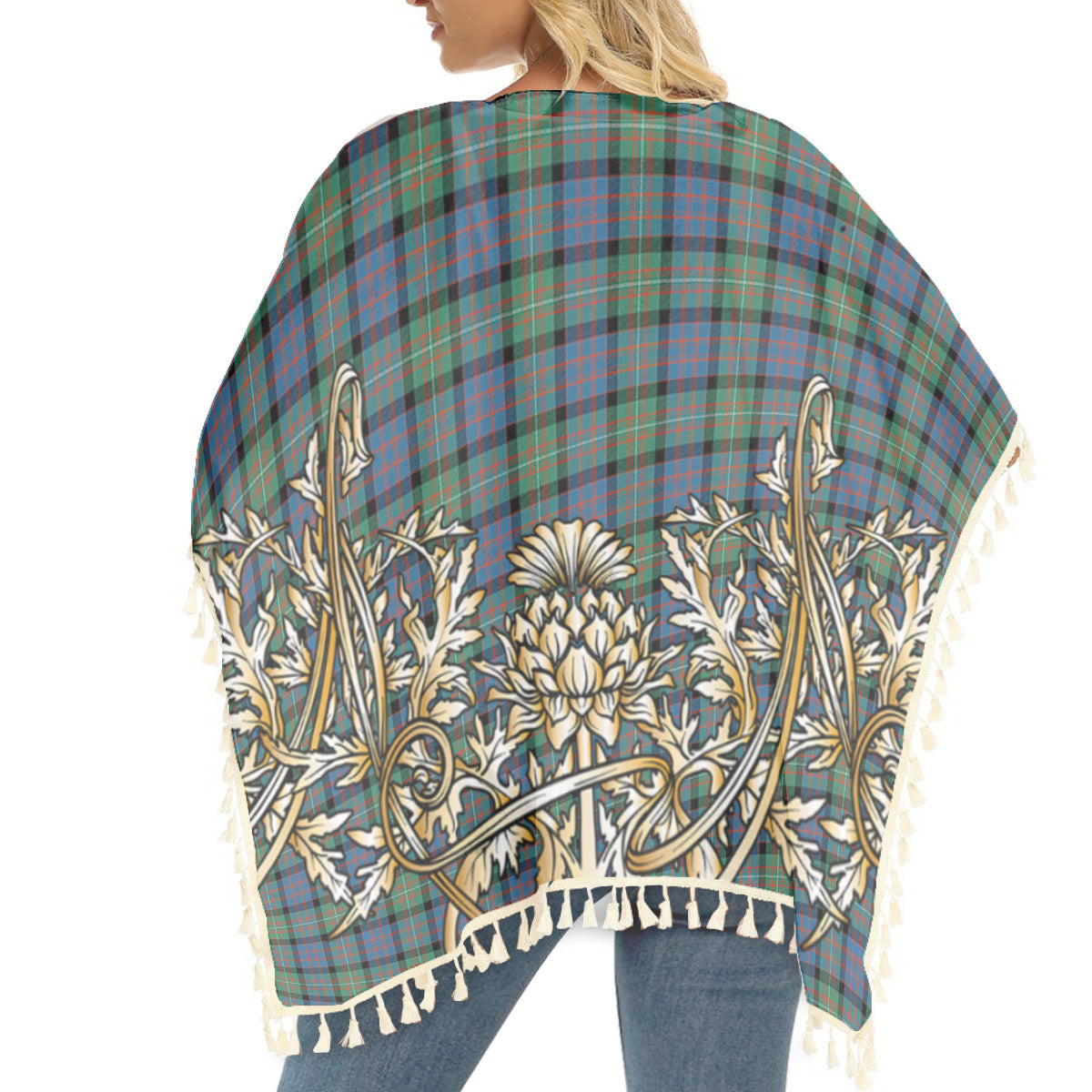 ScotsTee Shop Scottish McDonell Of Glengarry Ancient Tartan Scotland Royal Golden Thistle Square Fringed Shawl