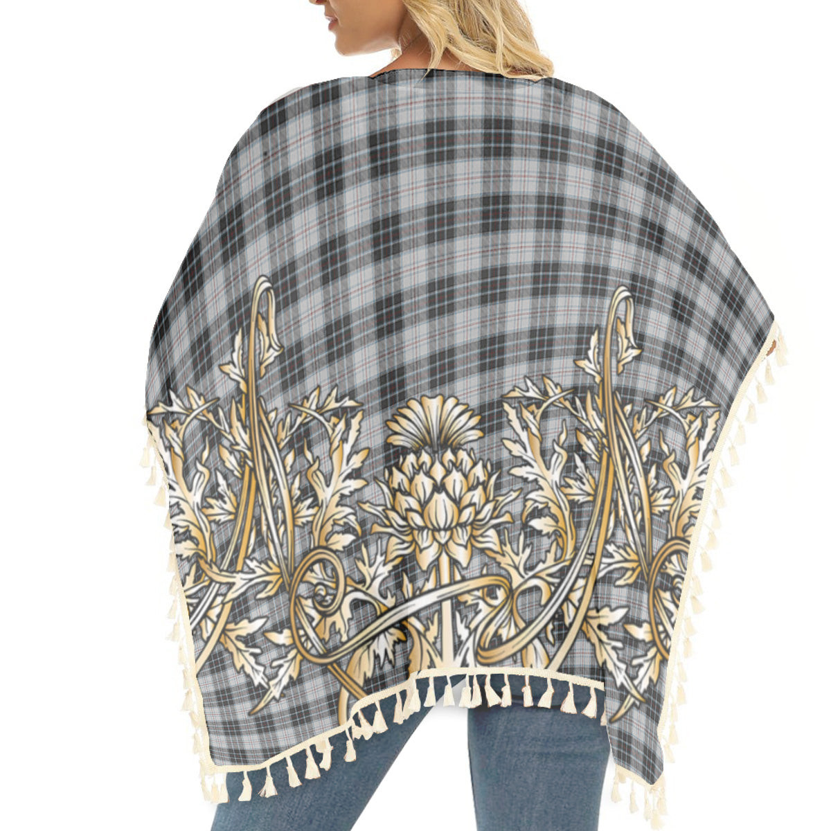 ScotsTee Shop Scottish MacRae, Dress Tartan Scotland Royal Golden Thistle Square Fringed Shawl