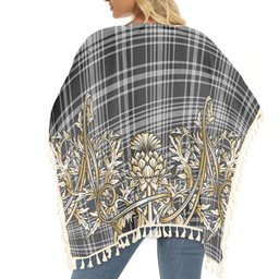 ScotsTee Shop Scottish MacLean Black and White Tartan Scotland Royal Golden Thistle Square Fringed Shawl