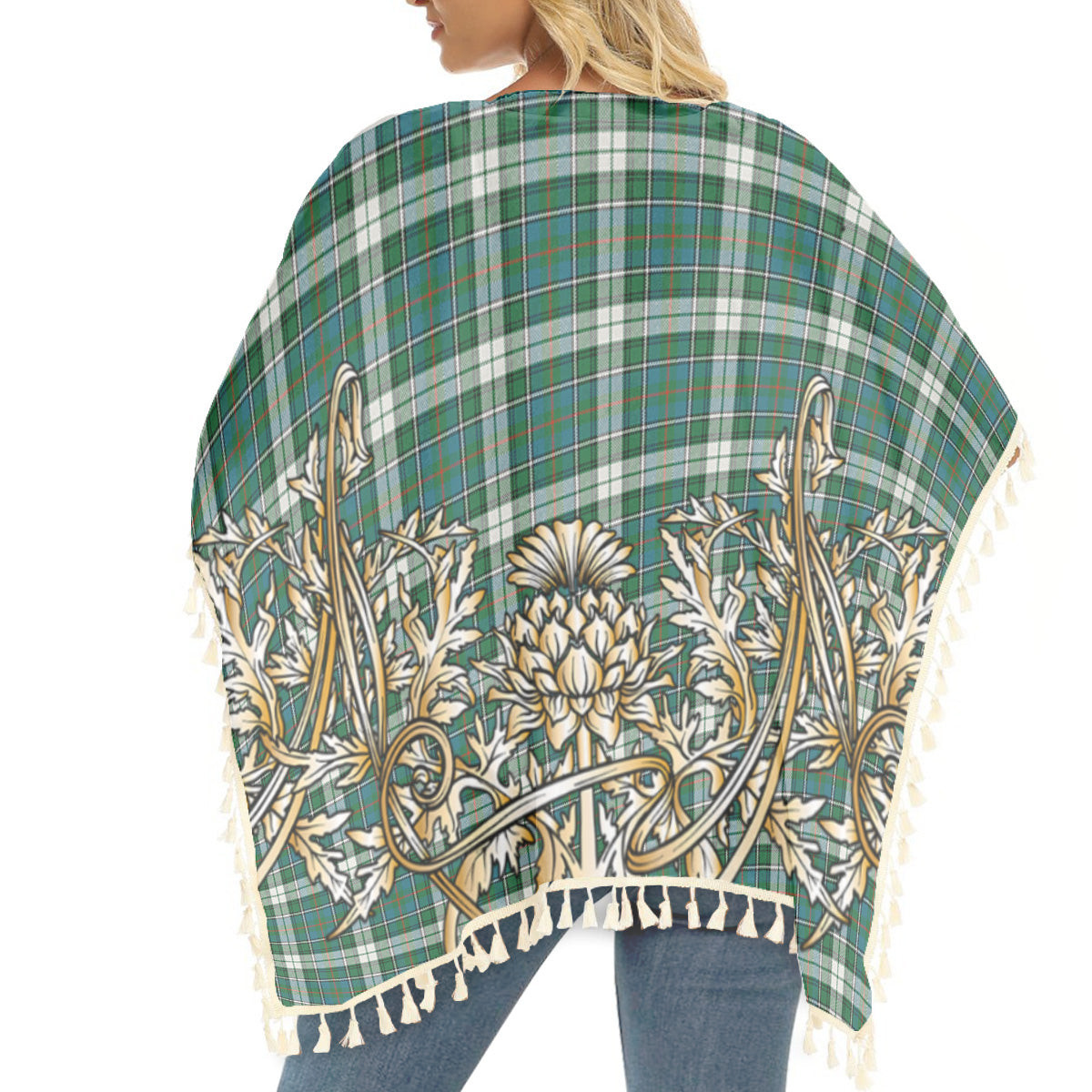 ScotsTee Shop Scottish McInnes Dress Ancient Tartan Scotland Royal Golden Thistle Square Fringed Shawl