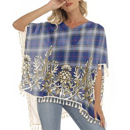 ScotsTee Shop Scottish Kinnaird Modern Tartan Scotland Royal Golden Thistle Square Fringed Shawl