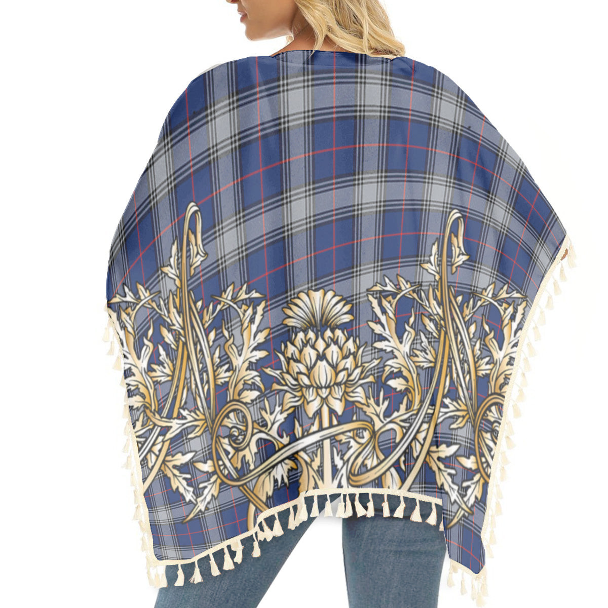 ScotsTee Shop Scottish Kinnaird Modern Tartan Scotland Royal Golden Thistle Square Fringed Shawl