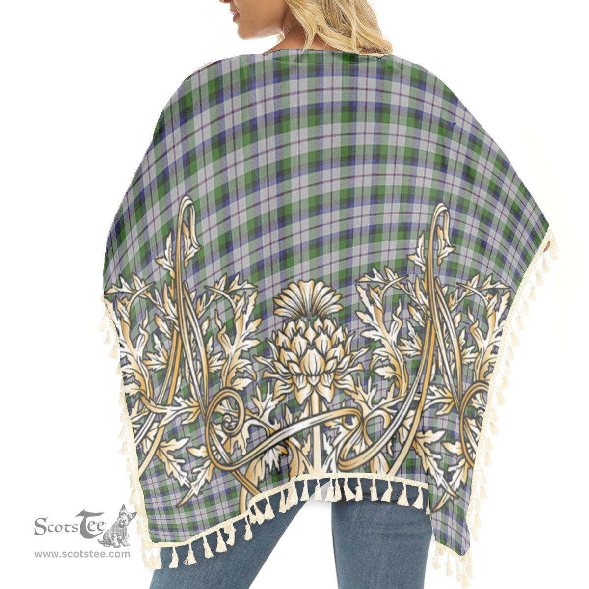 ScotsTee Shop Scottish MacNachten Dress Tartan Scotland Royal Golden Thistle Square Fringed Shawl
