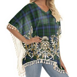 ScotsTee Shop Scottish McIntyre Tartan Scotland Royal Golden Thistle Square Fringed Shawl