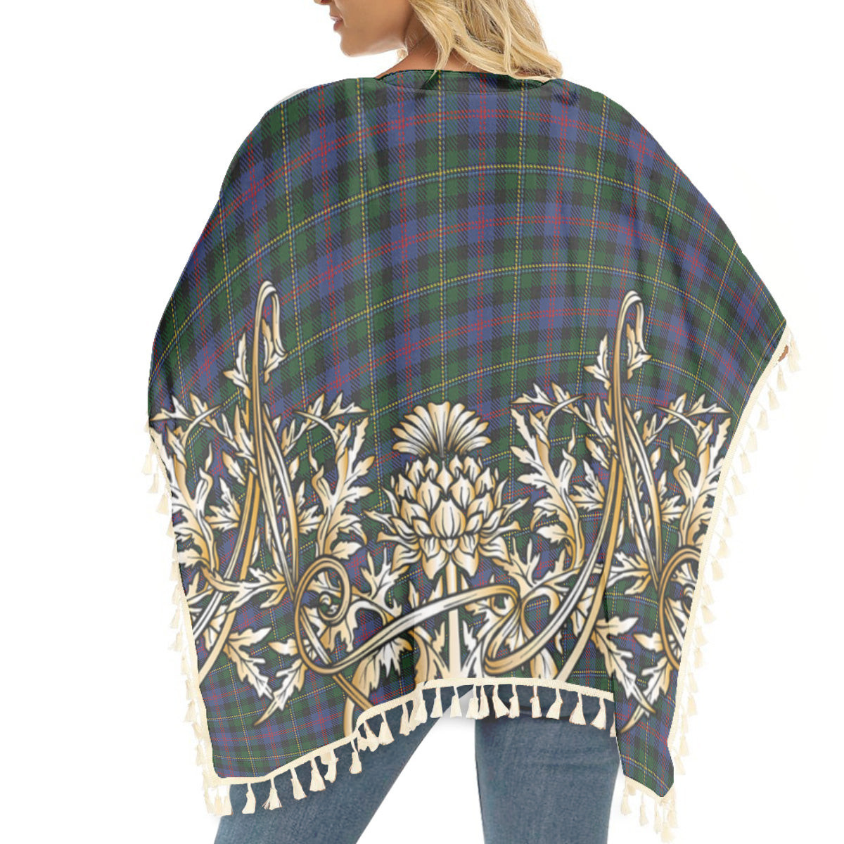 ScotsTee Shop Scottish Malcolm 2 Tartan Scotland Royal Golden Thistle Square Fringed Shawl