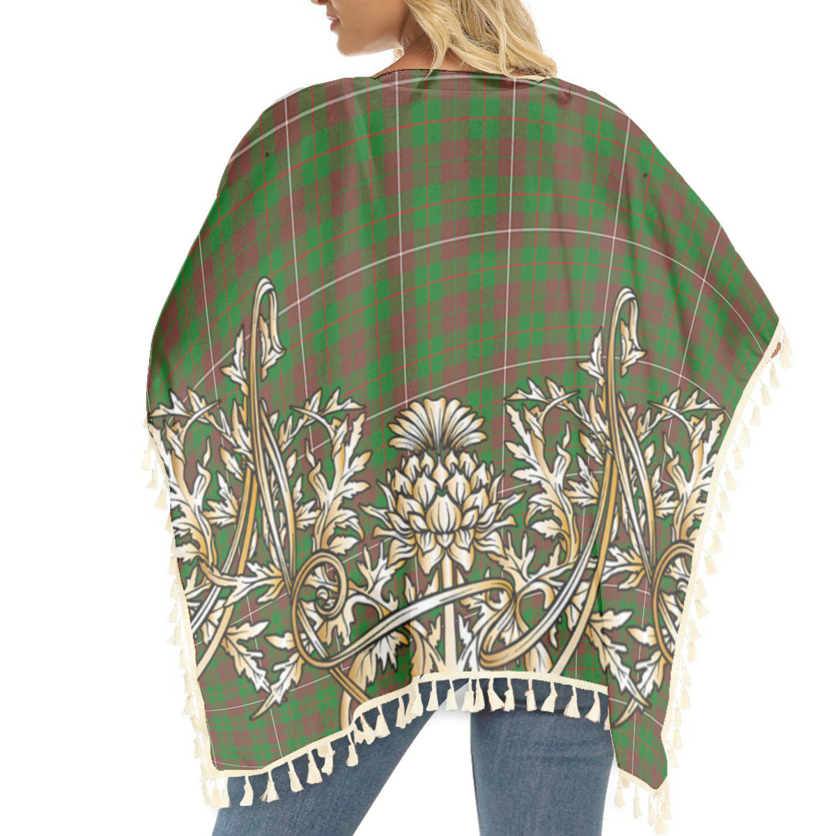 ScotsTee Shop Scottish MacKinnon Hunting Modern Tartan Scotland Royal Golden Thistle Square Fringed Shawl