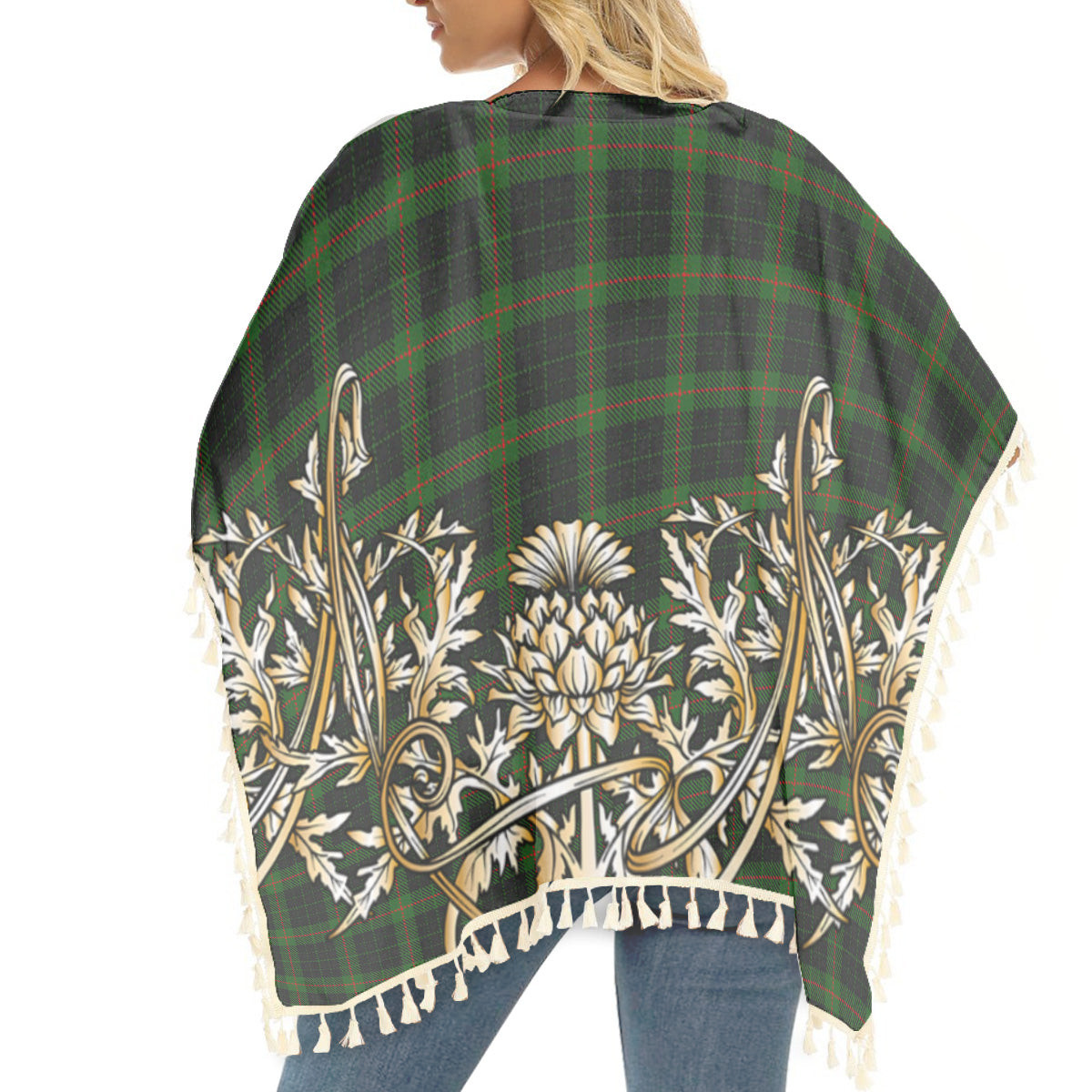 ScotsTee Shop Scottish Gunn VS Tartan Scotland Royal Golden Thistle Square Fringed Shawl