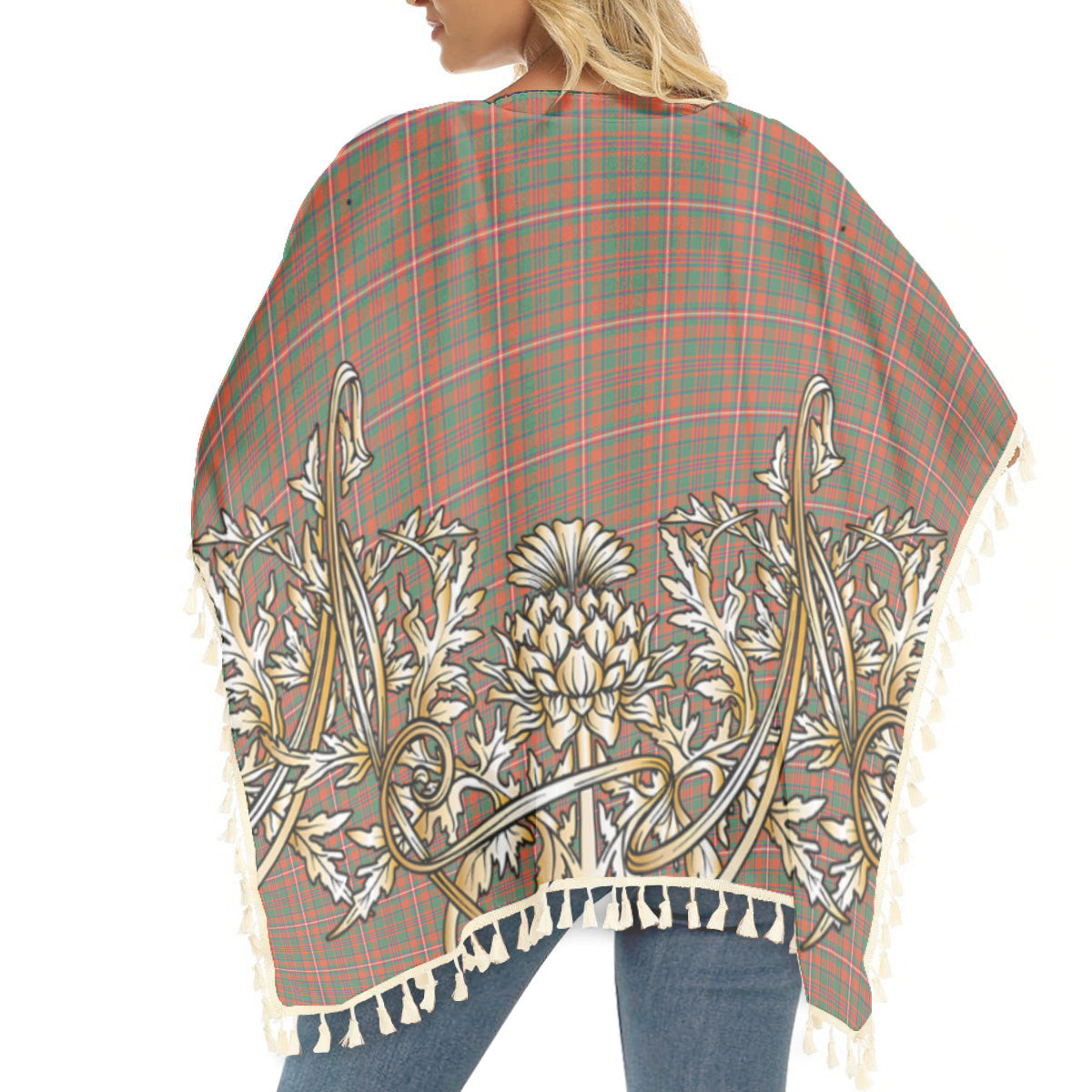 ScotsTee Shop Scottish MacKinnon Ancient Tartan Scotland Royal Golden Thistle Square Fringed Shawl