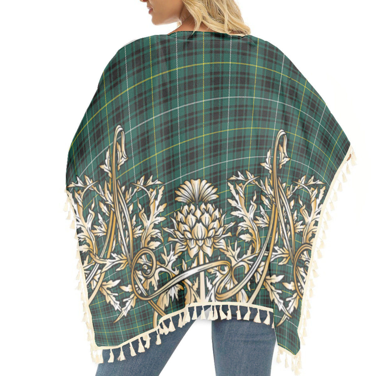ScotsTee Shop Scottish MacIvor Hunting Modern Tartan Scotland Royal Golden Thistle Square Fringed Shawl