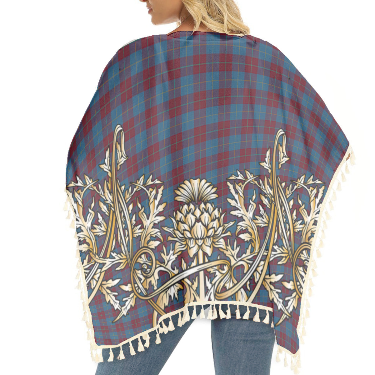 ScotsTee Shop Scottish Reagan Tartan Scotland Royal Golden Thistle Square Fringed Shawl