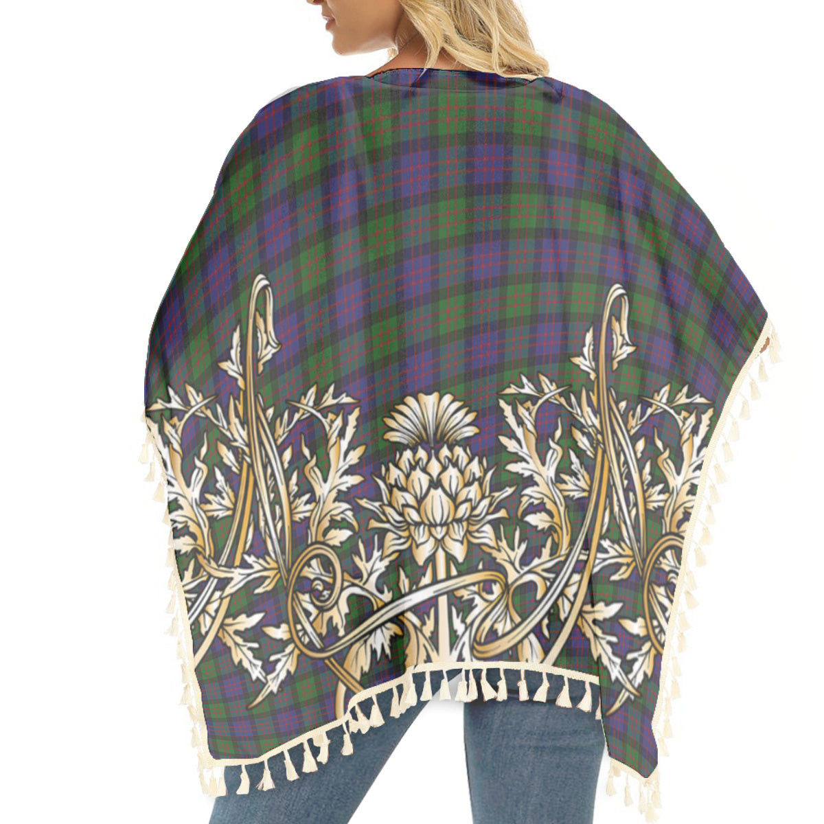ScotsTee Shop Scottish MacBrayne Tartan Scotland Royal Golden Thistle Square Fringed Shawl