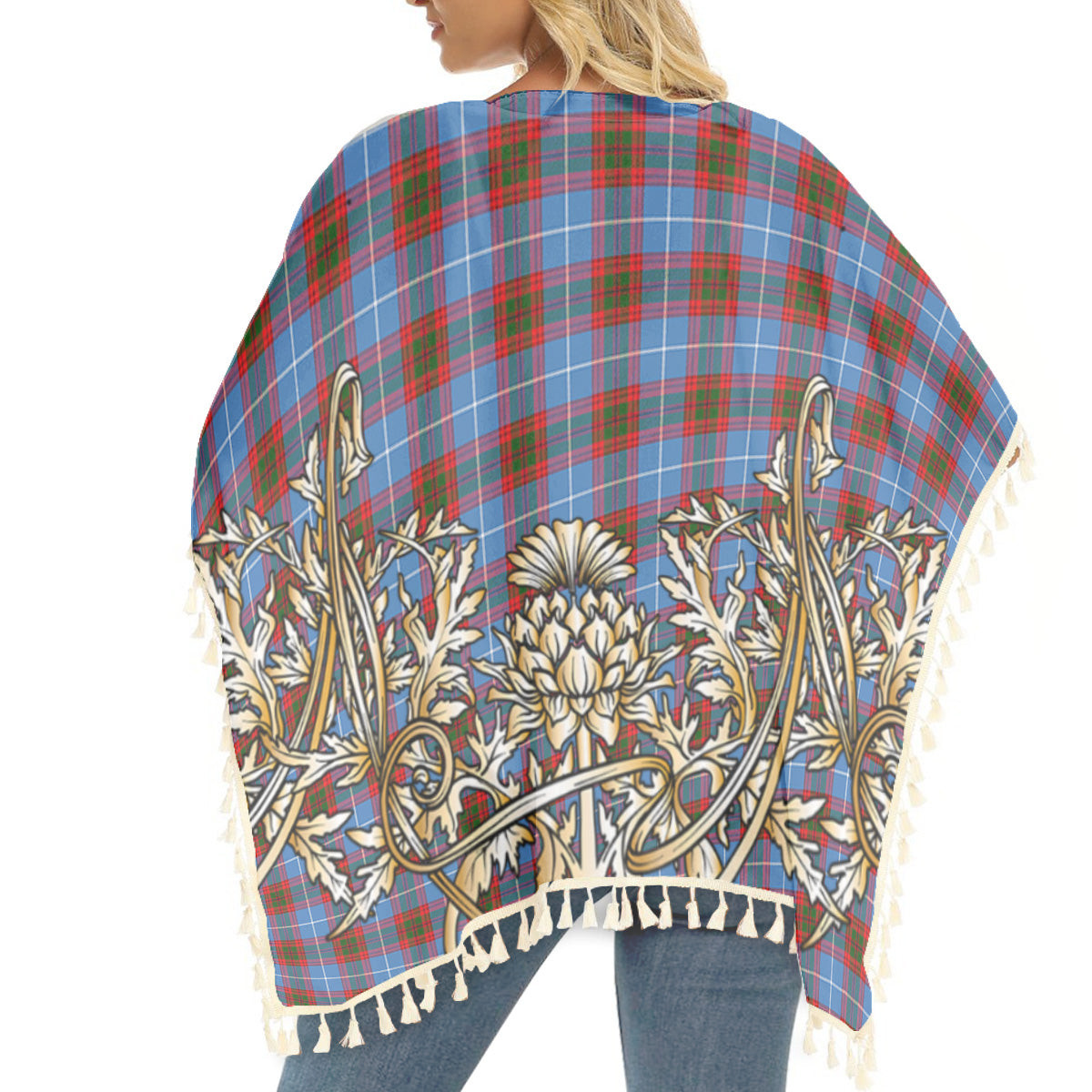 ScotsTee Shop Scottish Trotter Tartan Scotland Royal Golden Thistle Square Fringed Shawl