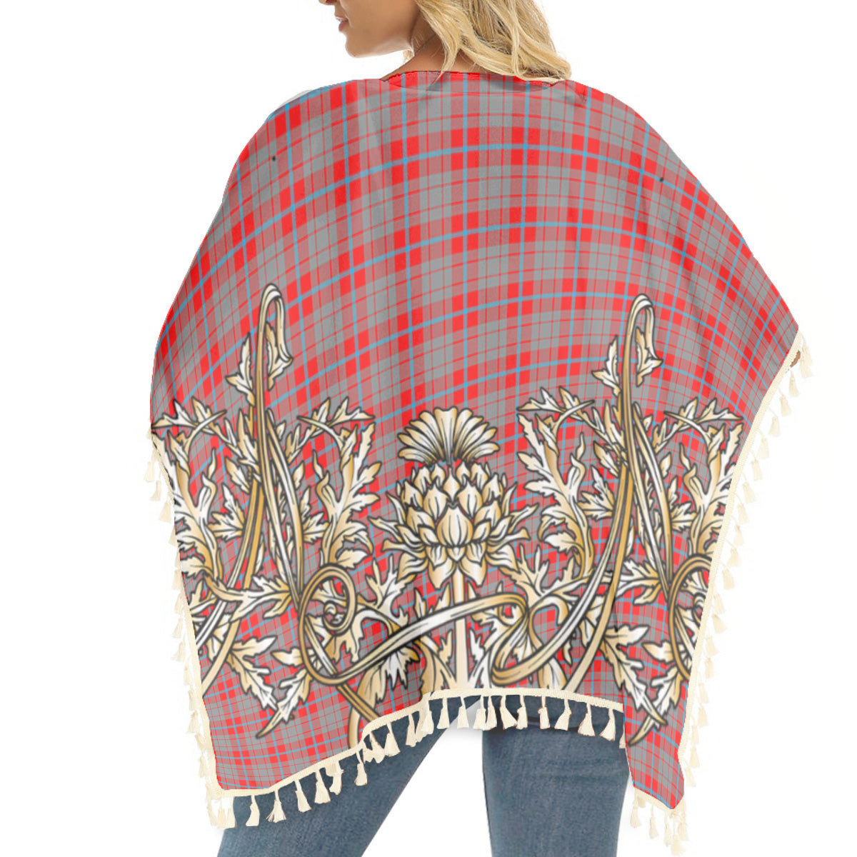 ScotsTee Shop Scottish Moubray Tartan Scotland Royal Golden Thistle Square Fringed Shawl