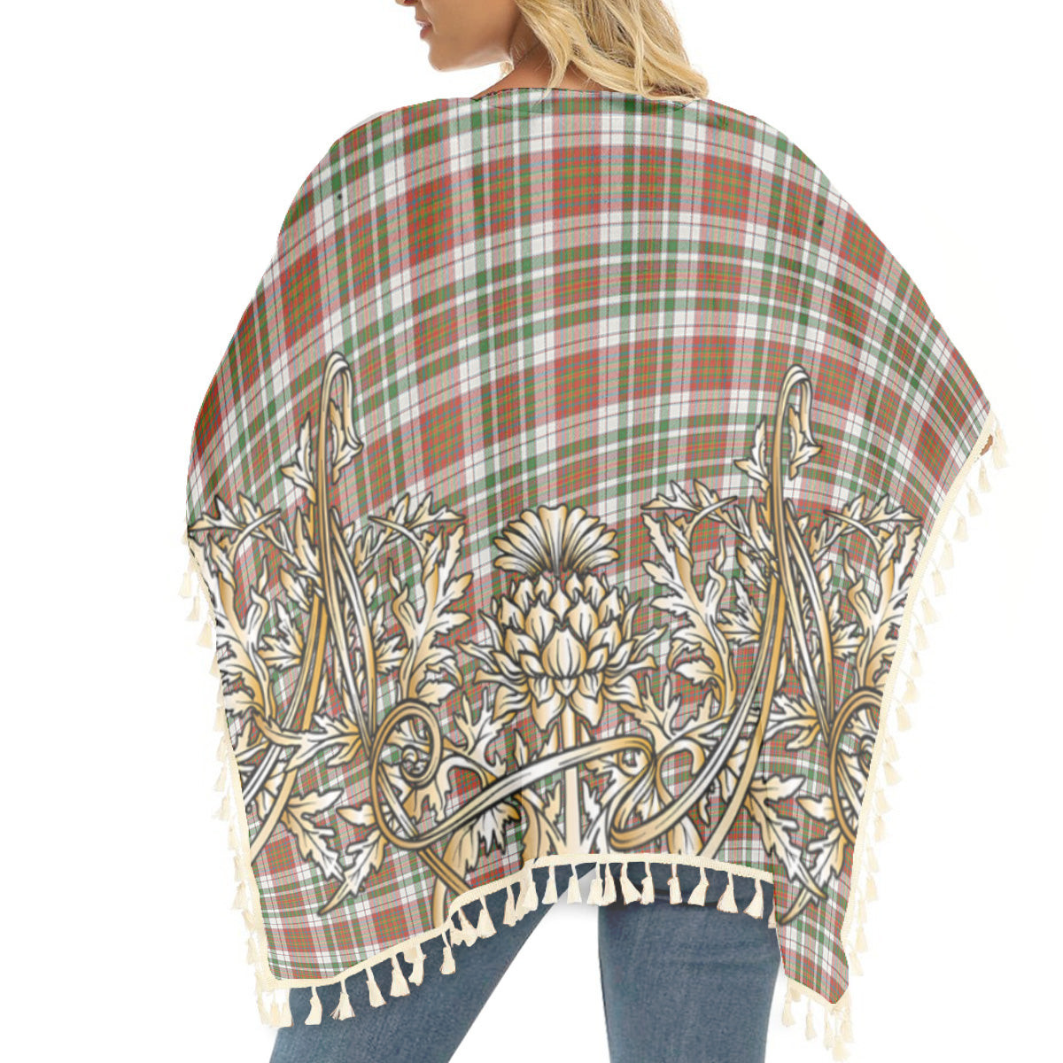 ScotsTee Shop Scottish MacAlister Dress Ancient Tartan Scotland Royal Golden Thistle Square Fringed Shawl