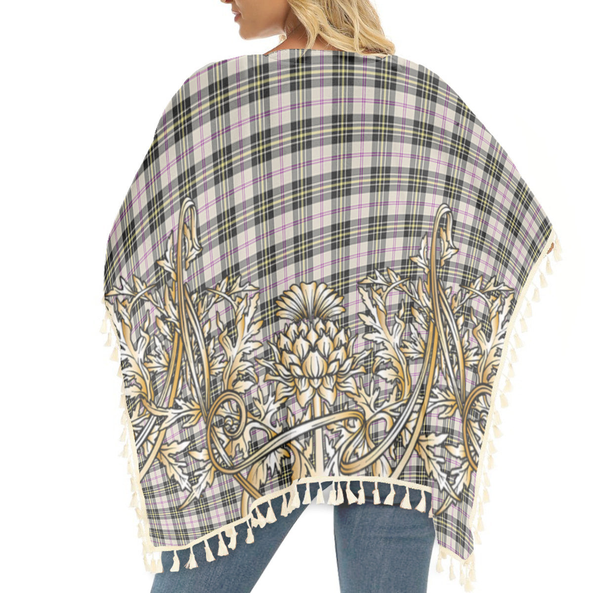ScotsTee Shop Scottish MacPherson Dress Ancient Tartan Scotland Royal Golden Thistle Square Fringed Shawl