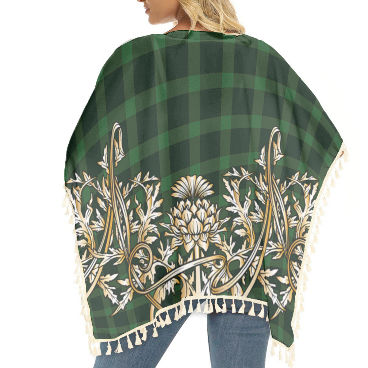 ScotsTee Shop Scottish MacKillen Hunting Tartan Scotland Royal Golden Thistle Square Fringed Shawl