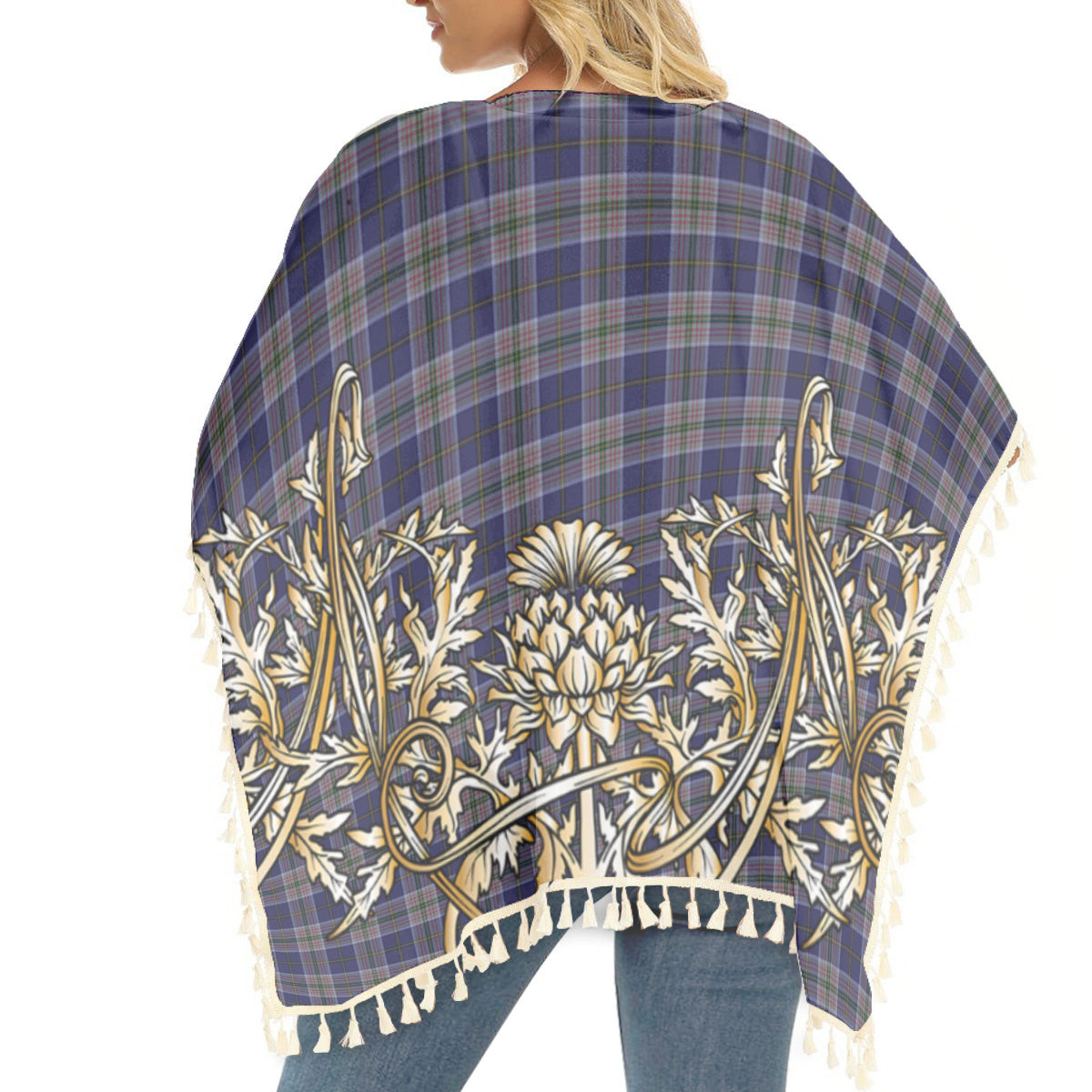 ScotsTee Shop Scottish Heston Tartan Scotland Royal Golden Thistle Square Fringed Shawl