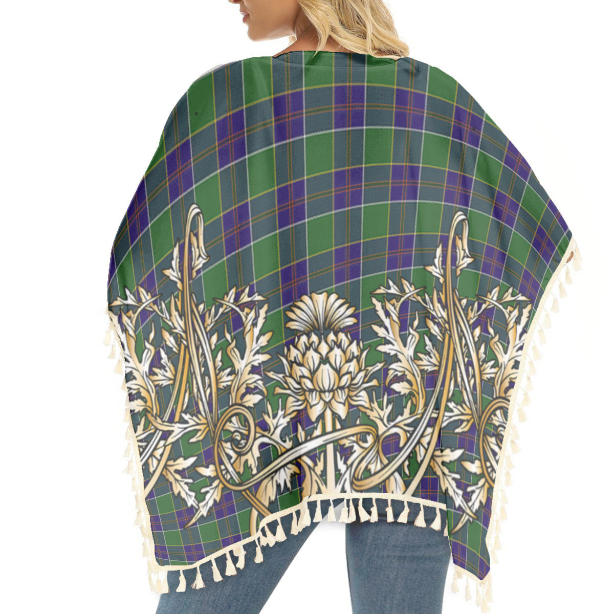 ScotsTee Shop Scottish Inkster Tartan Scotland Royal Golden Thistle Square Fringed Shawl