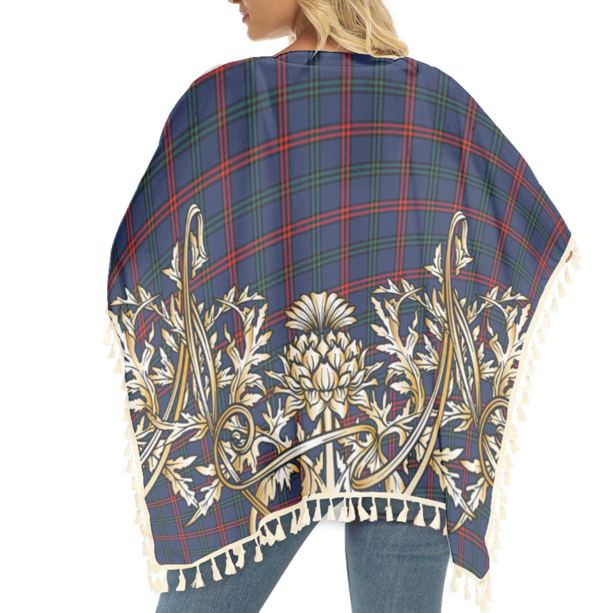 ScotsTee Shop Scottish Montgomery of Ayrshire Modern Tartan Scotland Royal Golden Thistle Square Fringed Shawl