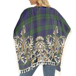 ScotsTee Shop Scottish MacKinlay 2_4 black stripes Tartan Scotland Royal Golden Thistle Square Fringed Shawl