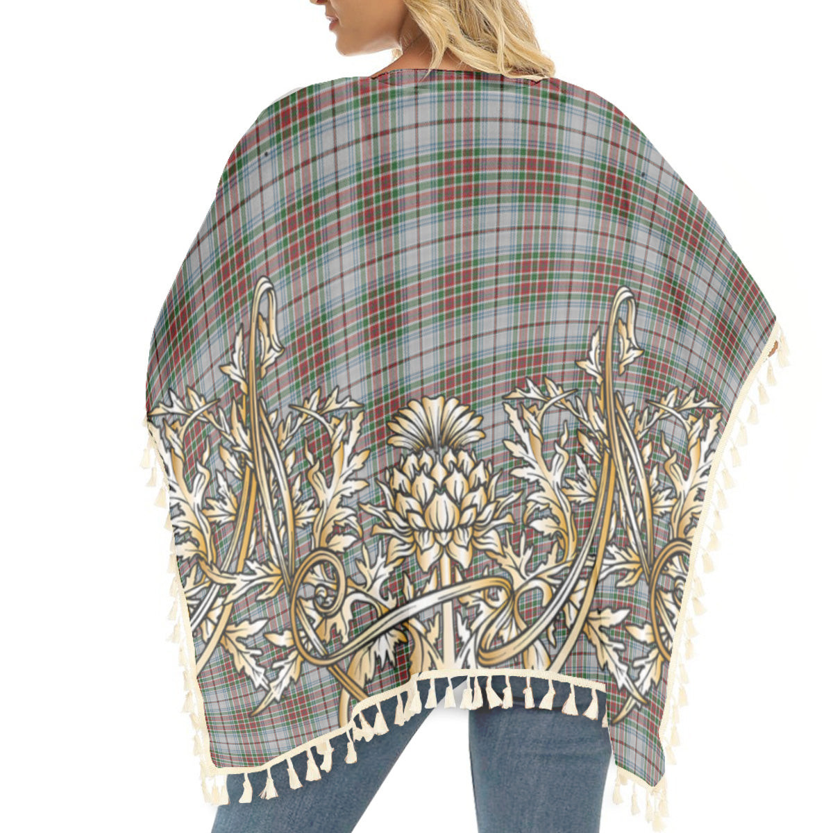 ScotsTee Shop Scottish McBain Dress Tartan Scotland Royal Golden Thistle Square Fringed Shawl