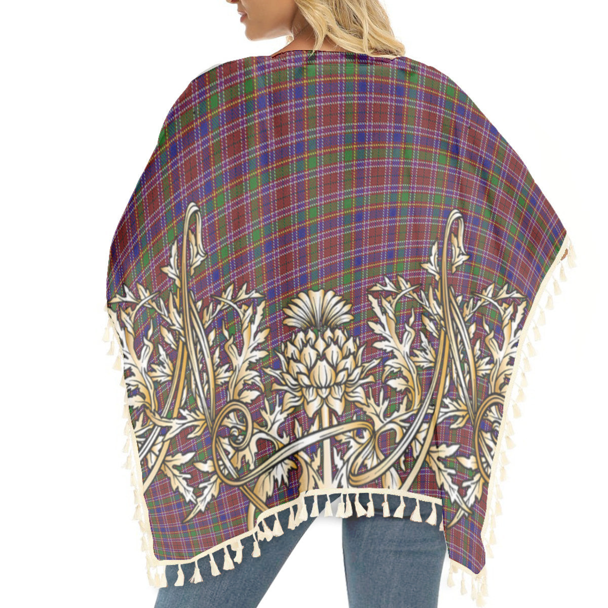 ScotsTee Shop Scottish Haughdale Tartan Scotland Royal Golden Thistle Square Fringed Shawl