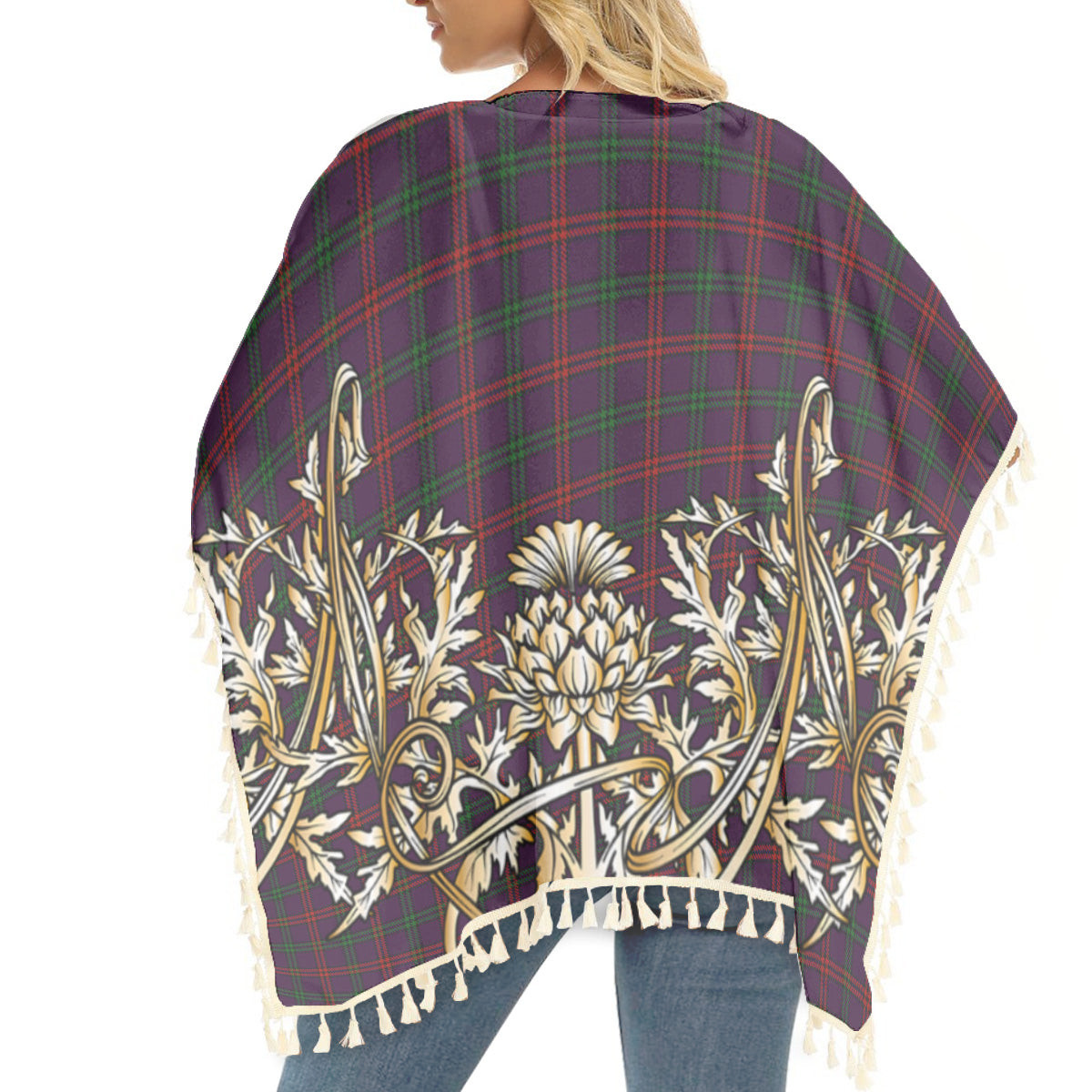 ScotsTee Shop Scottish Montgomrie or Montgomery of Eglinton Tartan Scotland Royal Golden Thistle Square Fringed Shawl