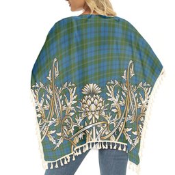 ScotsTee Shop Scottish Melville Two black lines Tartan Scotland Royal Golden Thistle Square Fringed Shawl