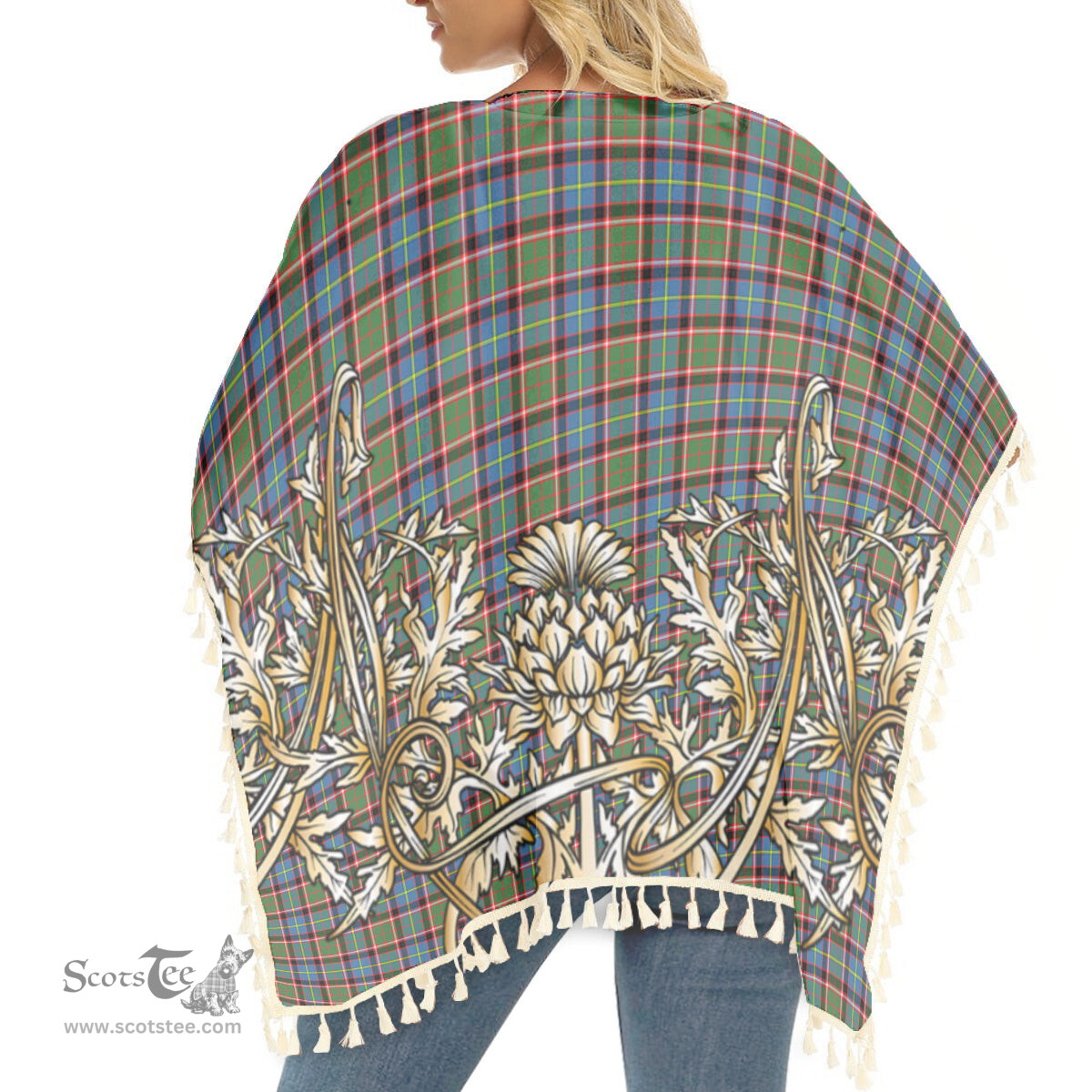 ScotsTee Shop Scottish Stirling SC Tartan Scotland Royal Golden Thistle Square Fringed Shawl