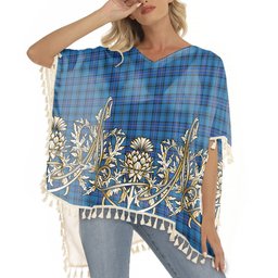 ScotsTee Shop Scottish Hannay Blue Modern Tartan Scotland Royal Golden Thistle Square Fringed Shawl