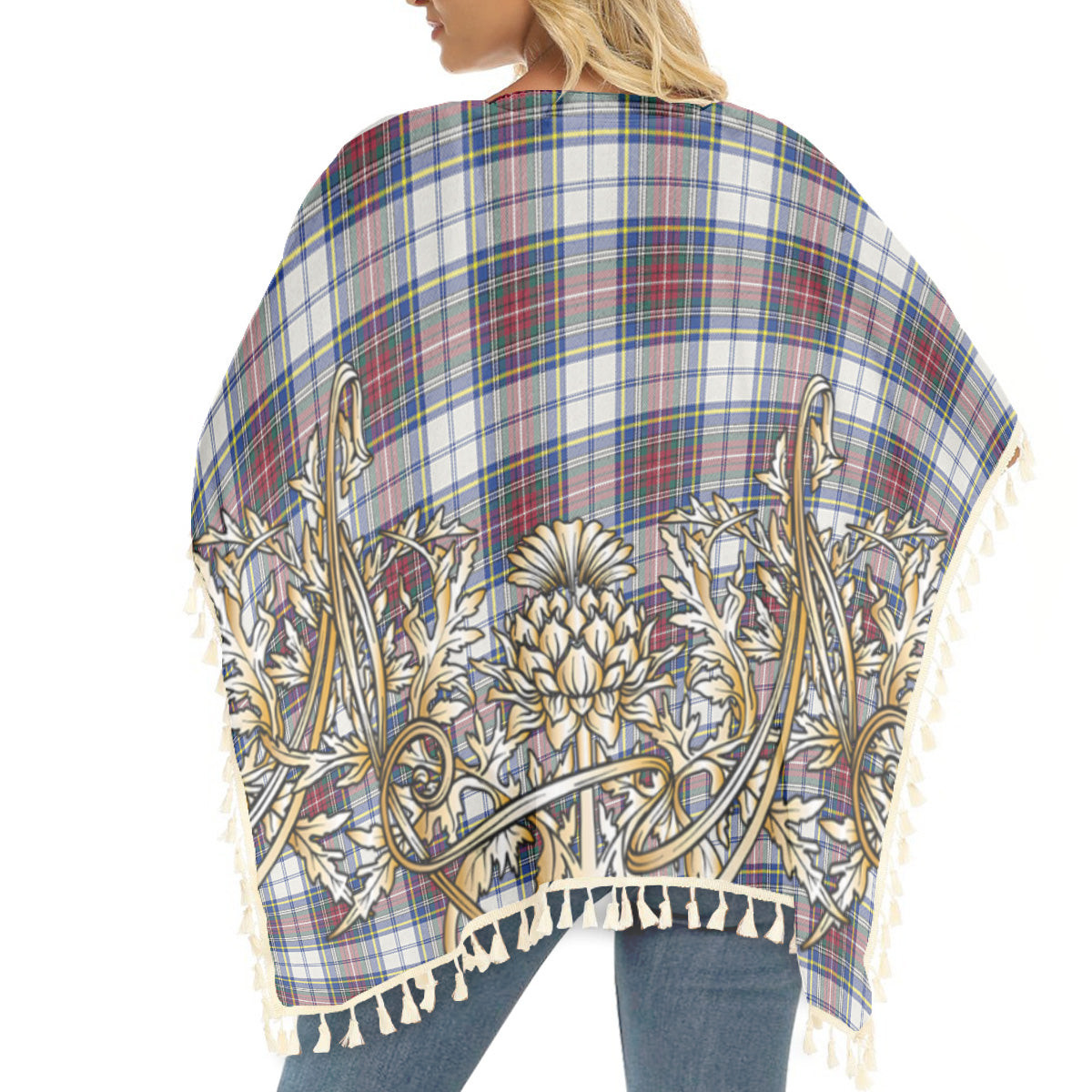 ScotsTee Shop Scottish MacBeth Dress Modern Tartan Scotland Royal Golden Thistle Square Fringed Shawl