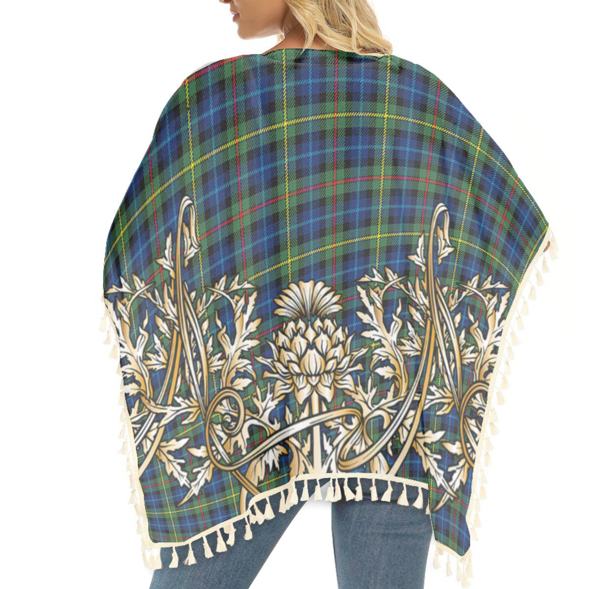 ScotsTee Shop Scottish Gow Hunting Modern Tartan Scotland Royal Golden Thistle Square Fringed Shawl