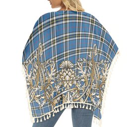 ScotsTee Shop Scottish McThomas Blue Modern Tartan Scotland Royal Golden Thistle Square Fringed Shawl