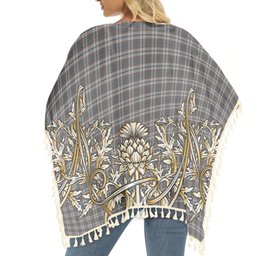 ScotsTee Shop Scottish Harris Mist Tartan Scotland Royal Golden Thistle Square Fringed Shawl