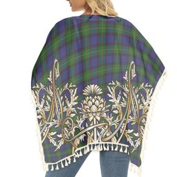 ScotsTee Shop Scottish Sinclair Brown Tartan Scotland Royal Golden Thistle Square Fringed Shawl